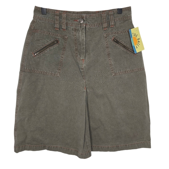 Isabella Bird Dresses & Skirts - Isabella Bird Olive Green Y2K Pleat Denim Jean Utility Midi Cargo Skirt Size 6
